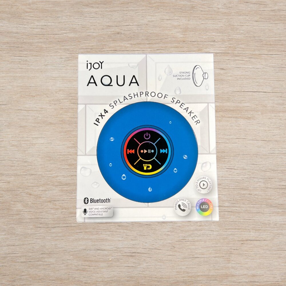 NIB iJoy Aqua IPX4 Splashproof Speaker Bluetooth Shower Party Maker LED Colors